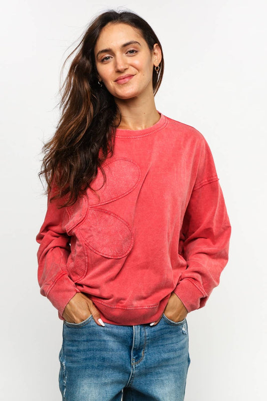 Finley Flower Patch Washed Pullover ~ Red