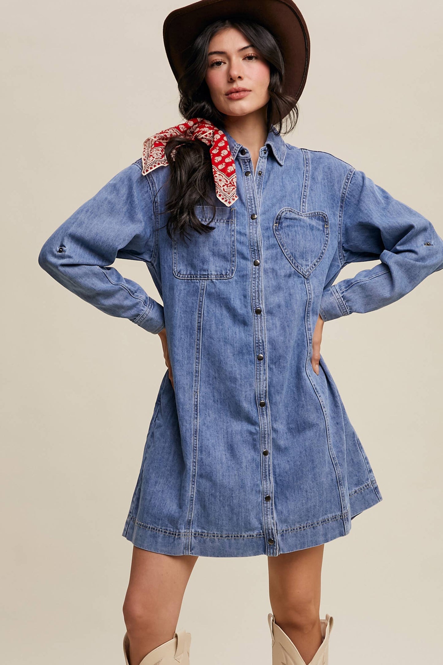 Dana Denim Heart-Pocket Shirt Dress ~ Daylight Denim
