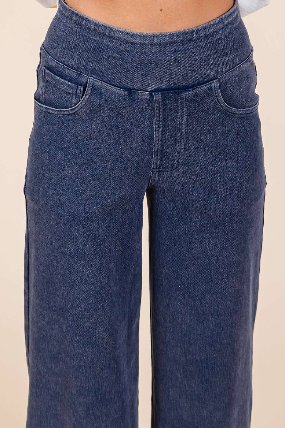 Patty Pull On Wide Leg Pants ~ Washed Denim