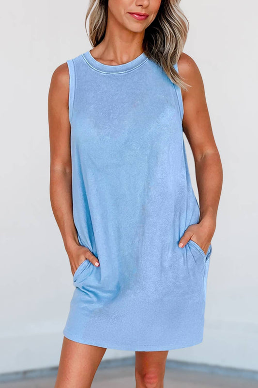 Macey Mineral Wash Tank Mini Dress ~ Blue