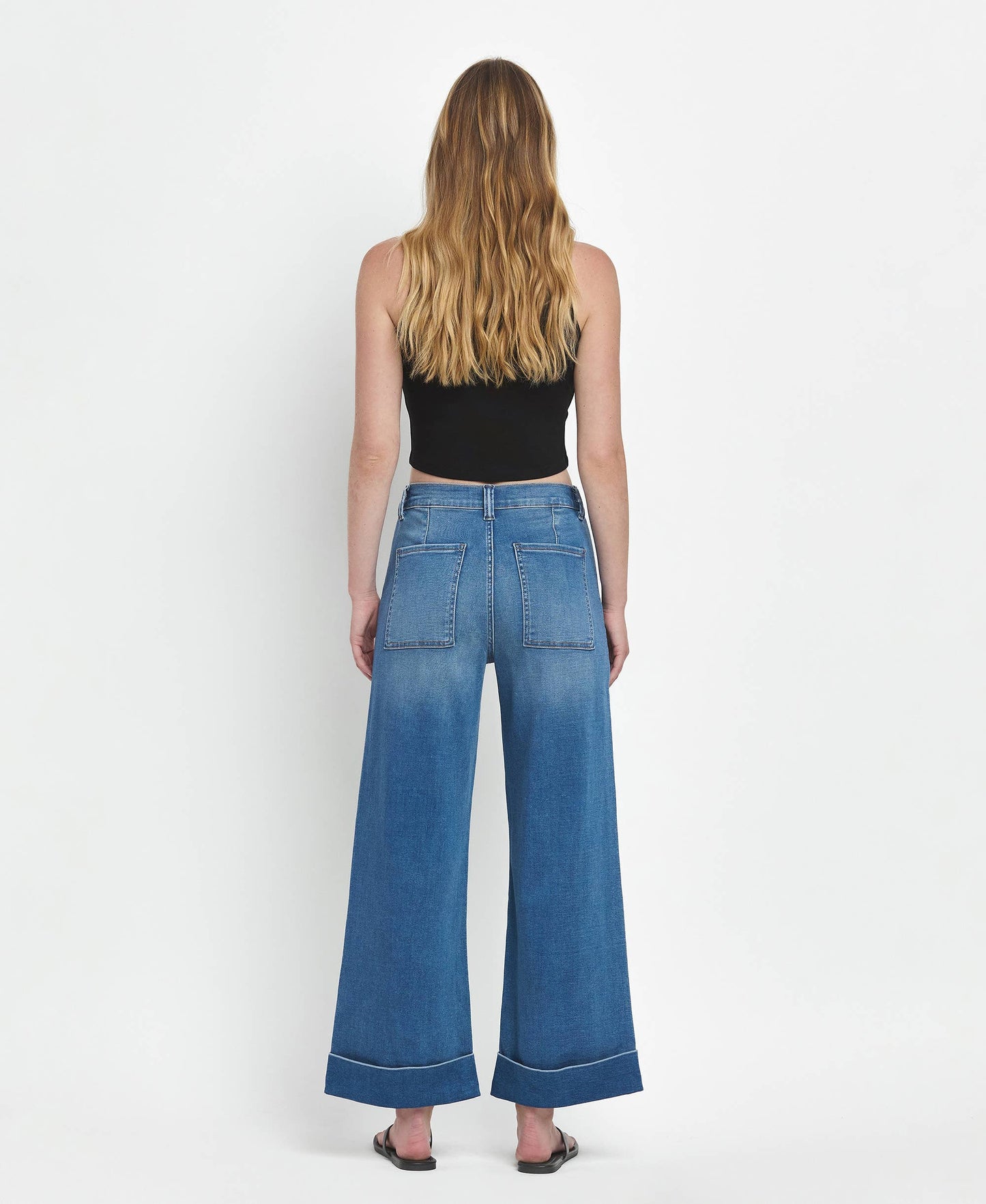 Eva High Rise Double Cuffed Baggy Wide Jeans ~ Dark Denim