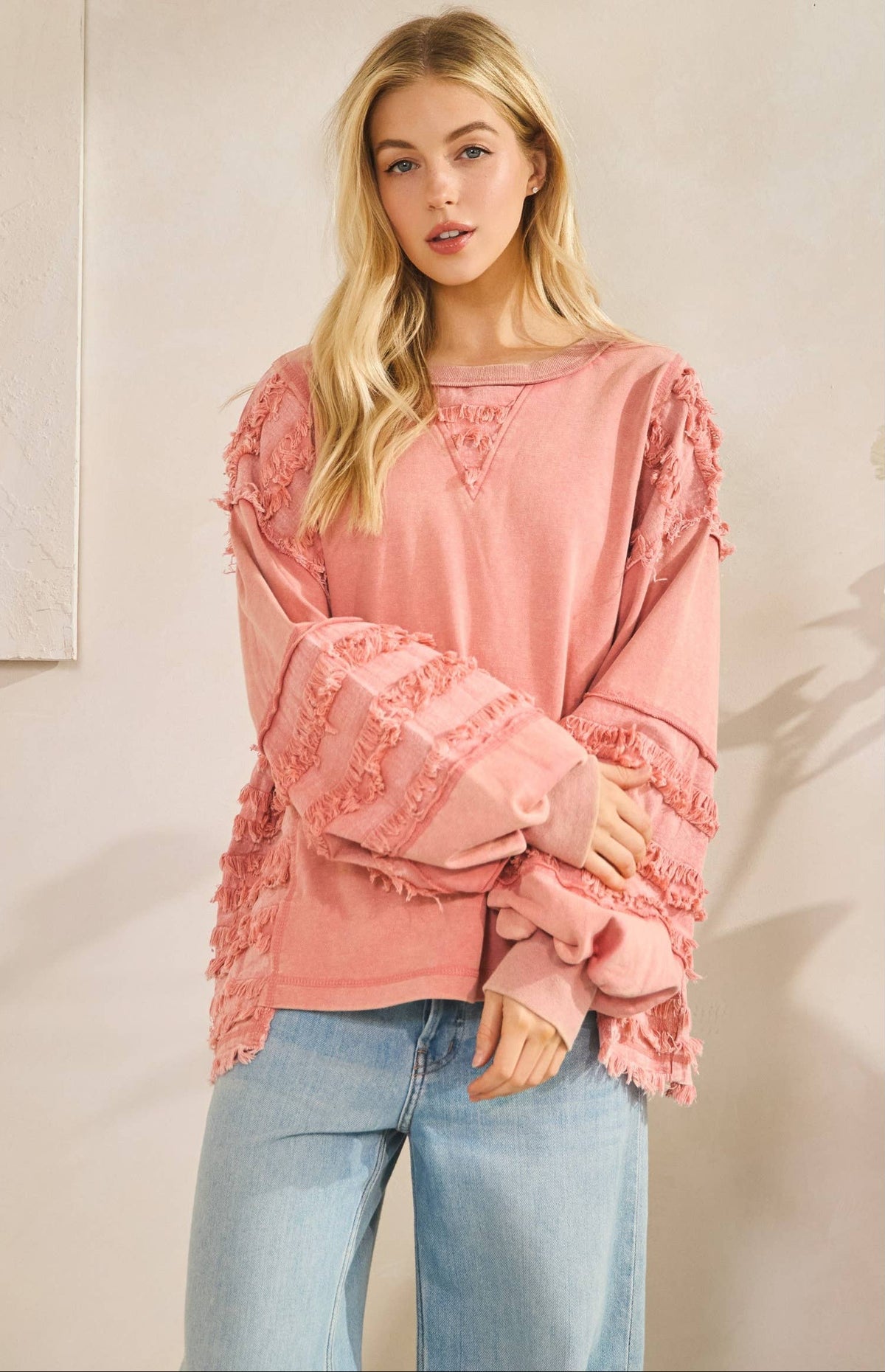Presley Fringe Bloom Pullover ~ Mauve
