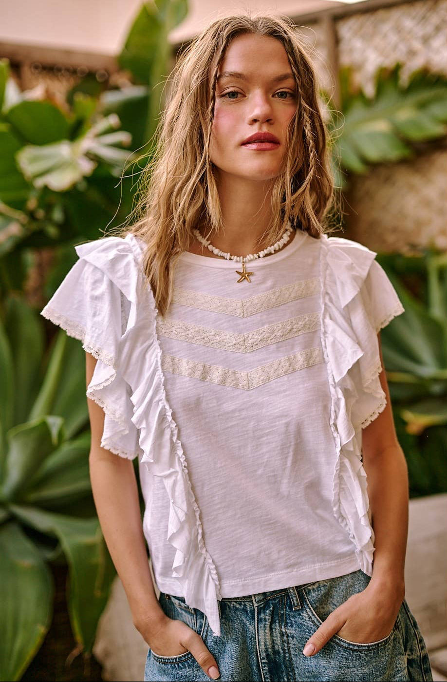 Lillie Lace & Ruffle Top ~ White