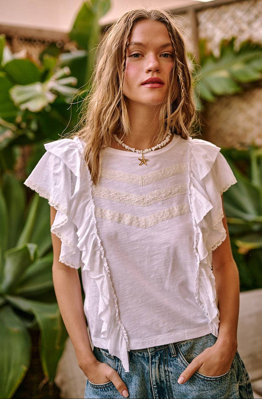Lillie Lace & Ruffle Top ~ White