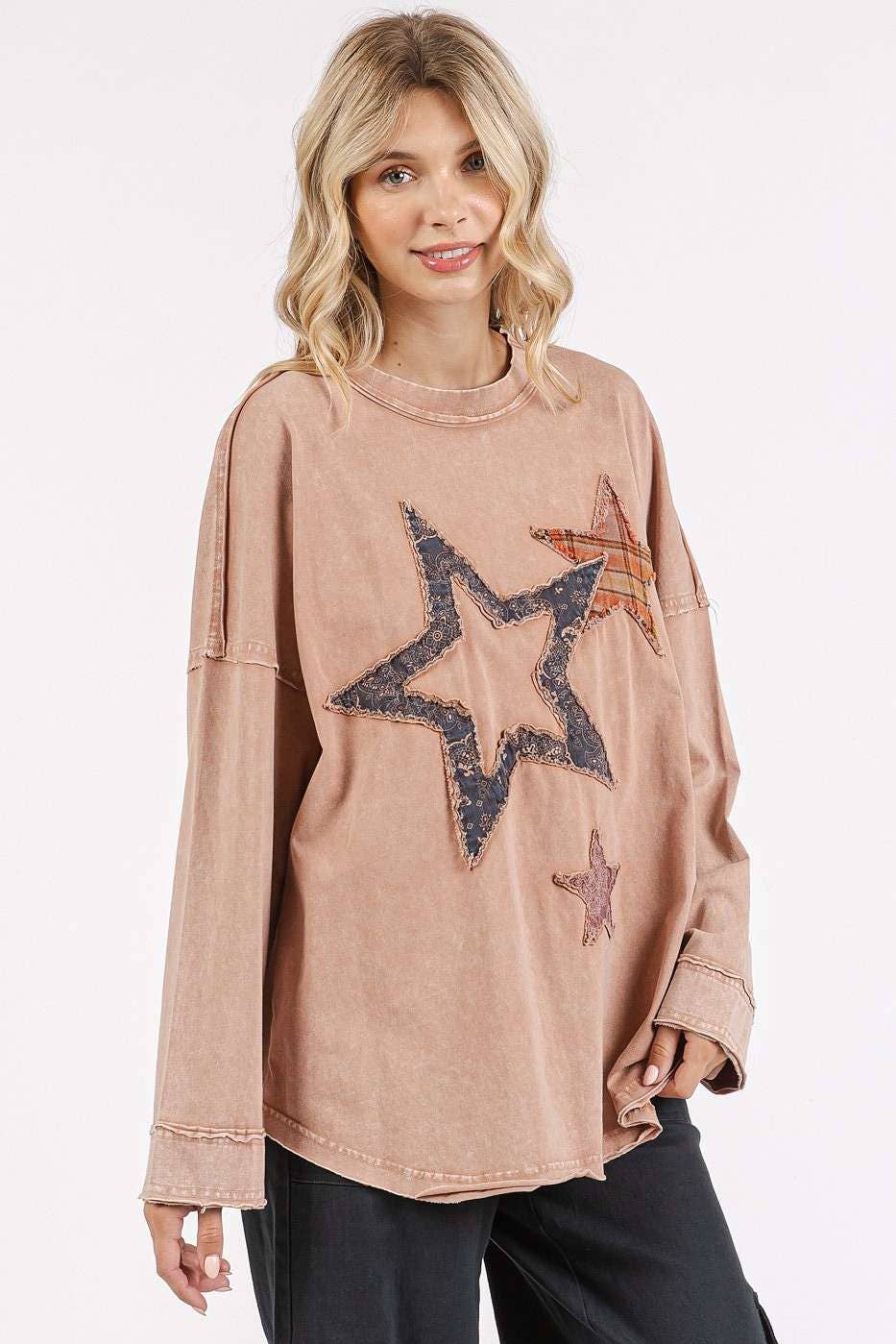 Vicki Mineral Wash Multi Star Top ~ Ginger