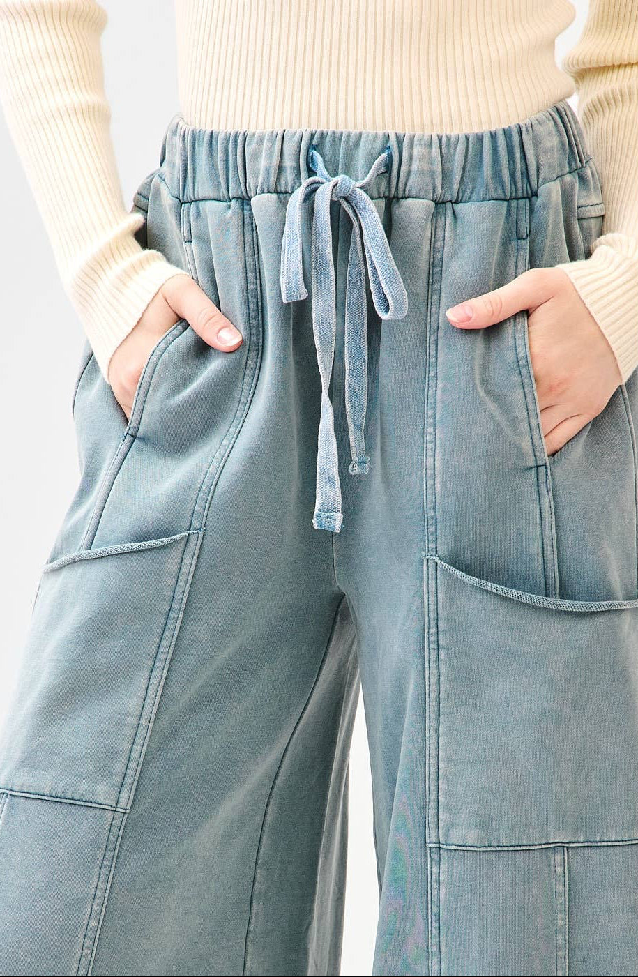 Millie Mineral Wash Ruffle Wide Leg Pants ~ Misty Blue