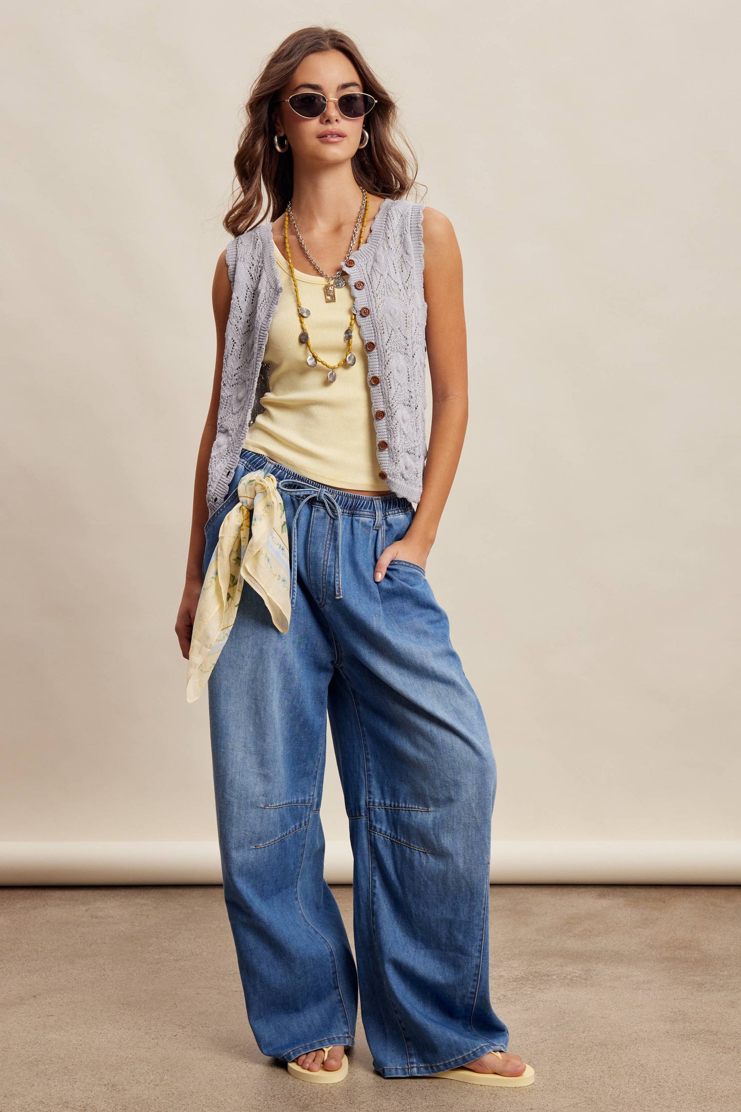 Darcy Drawstring Wide-Leg Denim Pants ~ Drift Blue