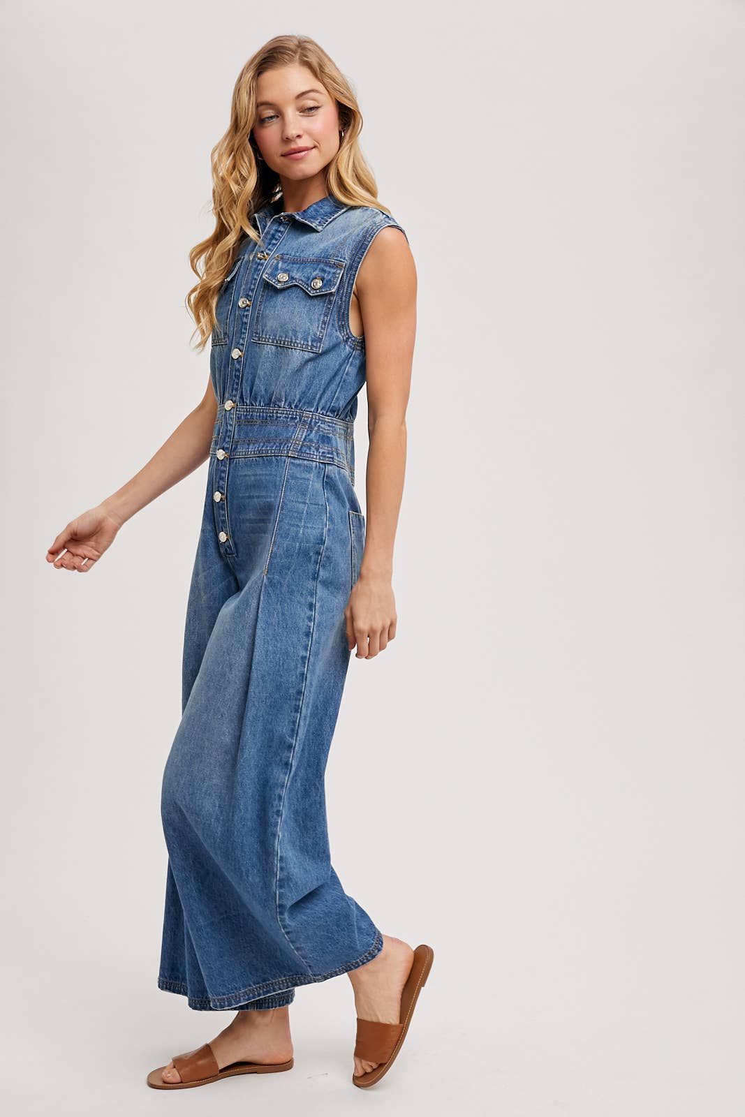 Maddie Sleeveless Jumpsuit ~ Light Denim