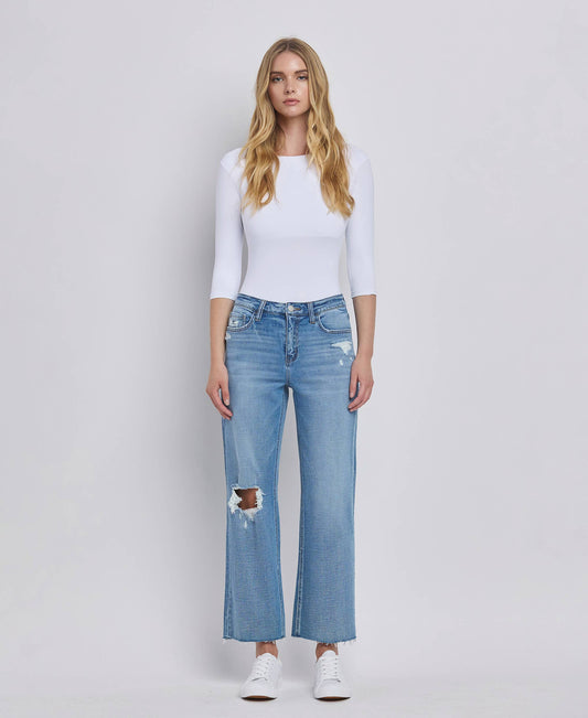 Lola High Rise Crop Slim Wide Leg Jeans ~ Light Denim