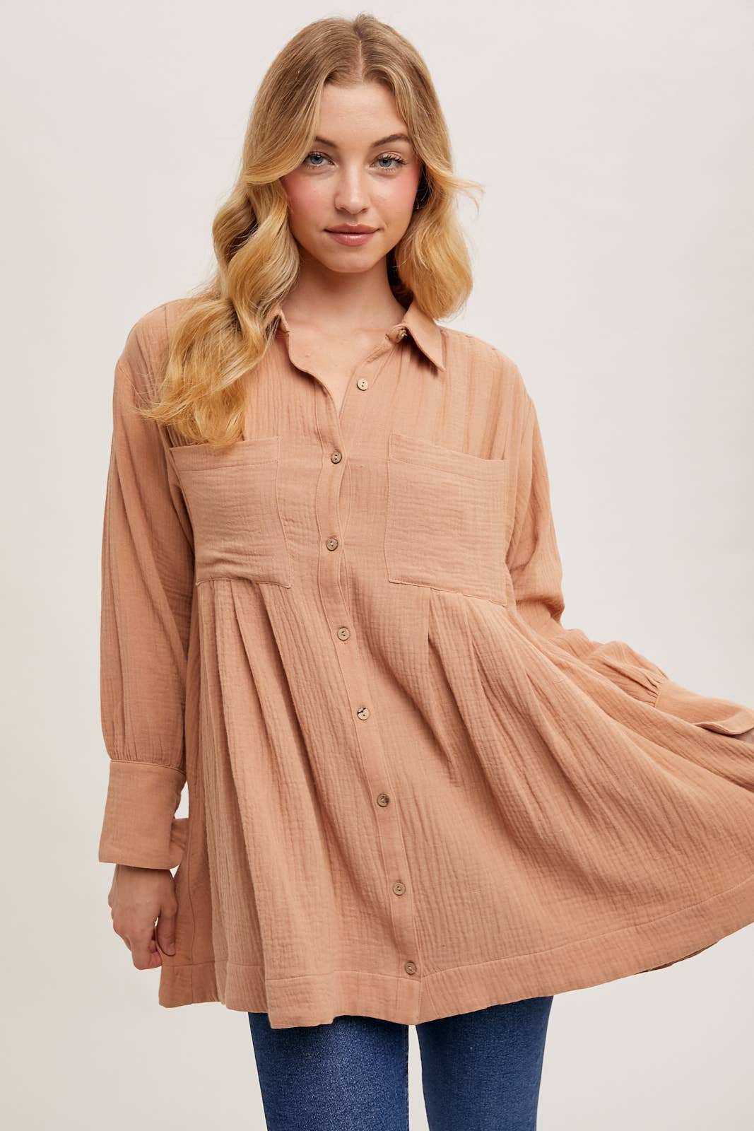Bailey Button Down Shirt Dress ~ Light Clay