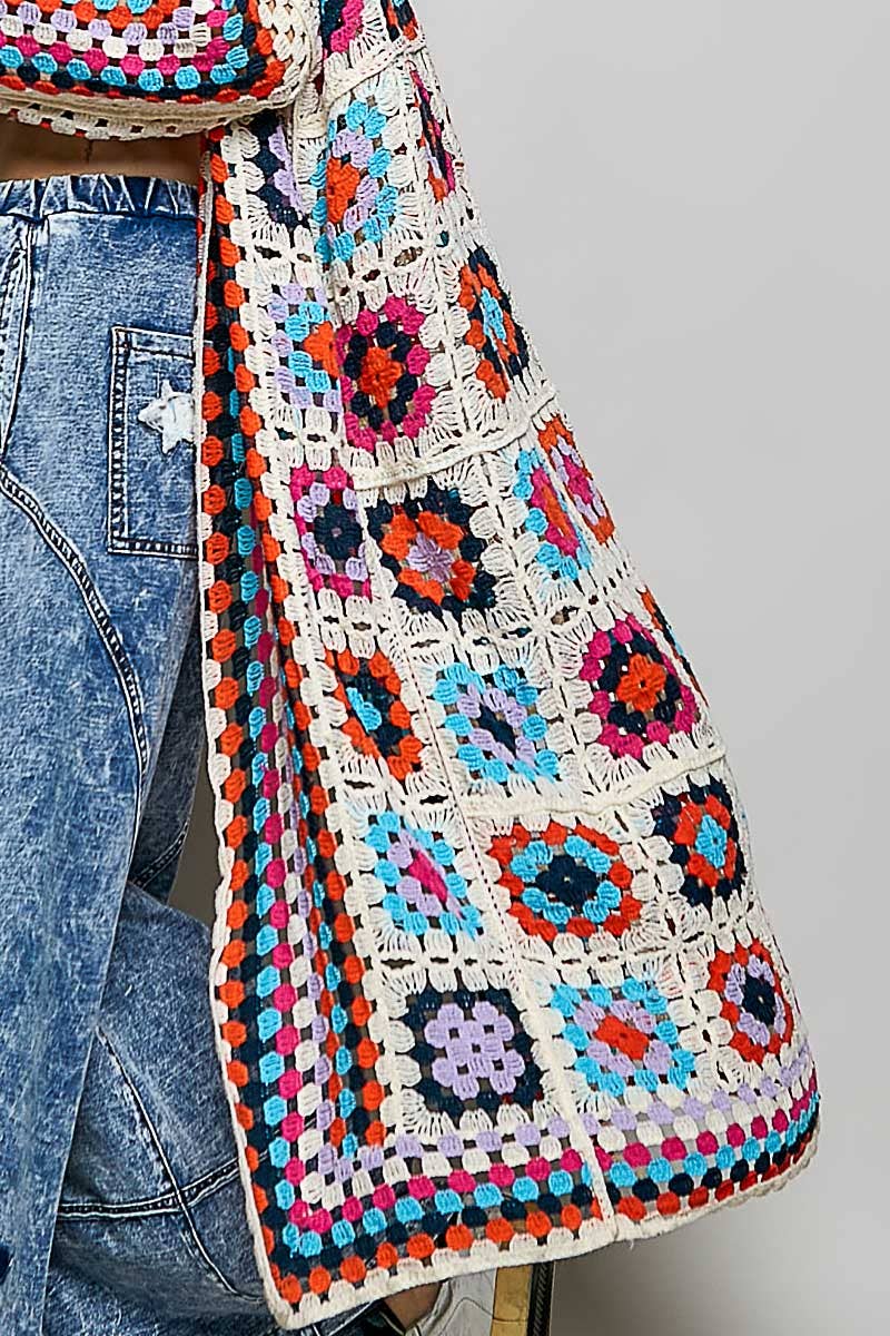 Carley Square Crochet Cardigan Duster ~ Multi
