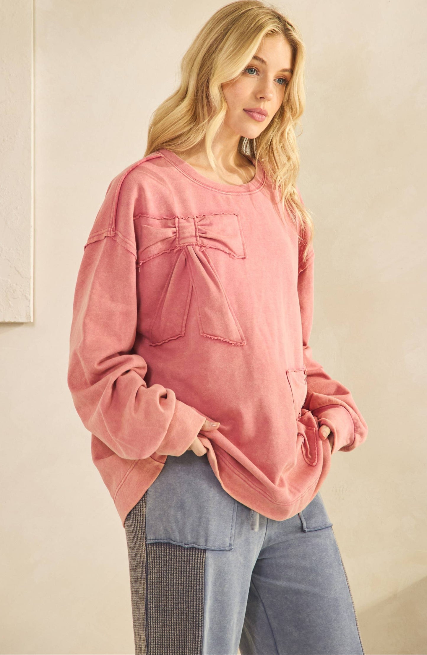 Flora French Terry Bow Pullover ~ Mauve