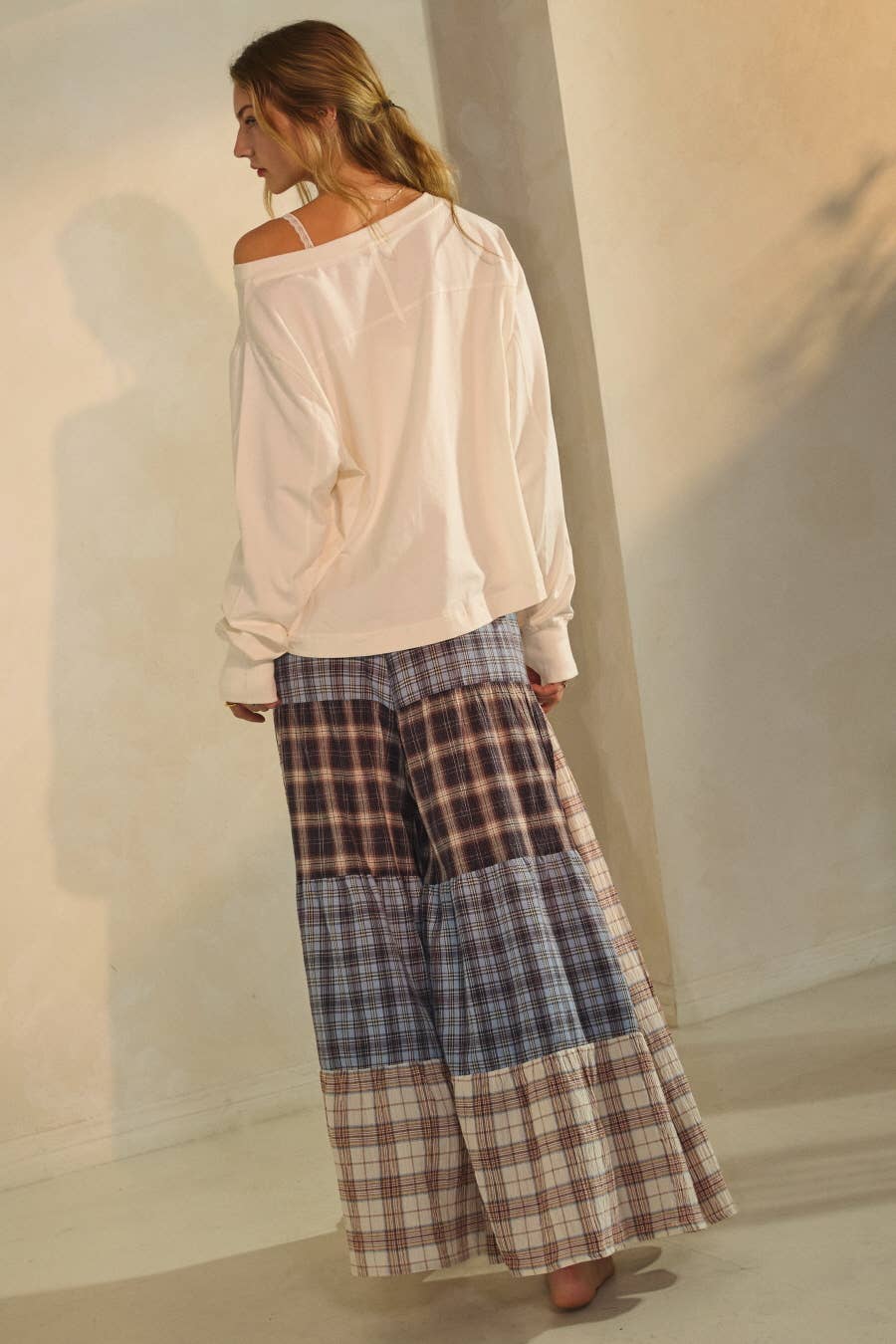 Penny Relaxed Plaid Patchwork Pants ~ Blue