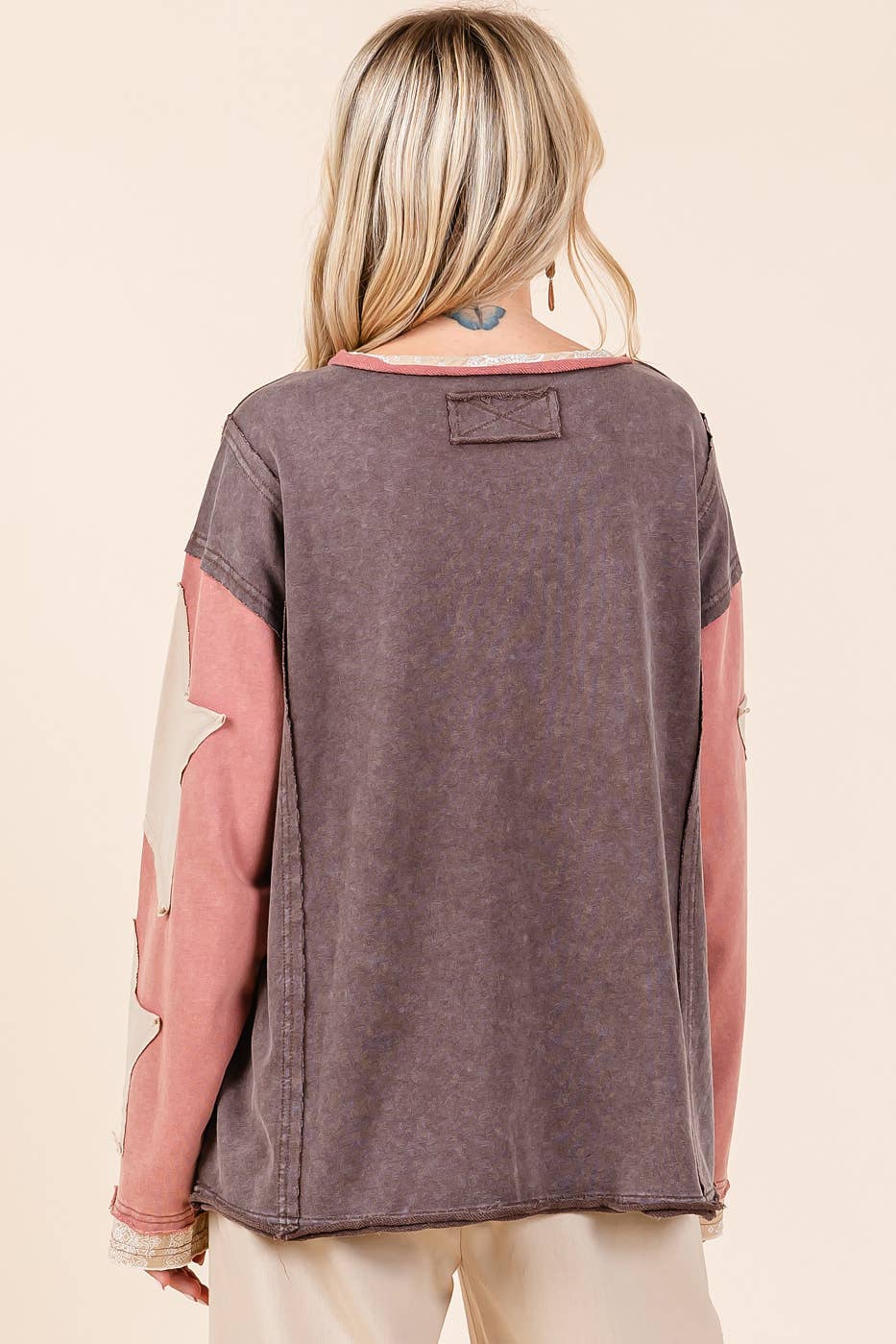 Sara Star Patch Colorblock Mineral Wash Top ~ Brown