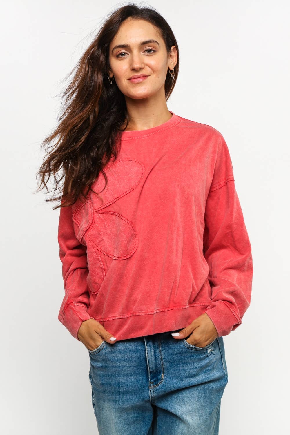 Finley Flower Patch Washed Pullover ~ Red