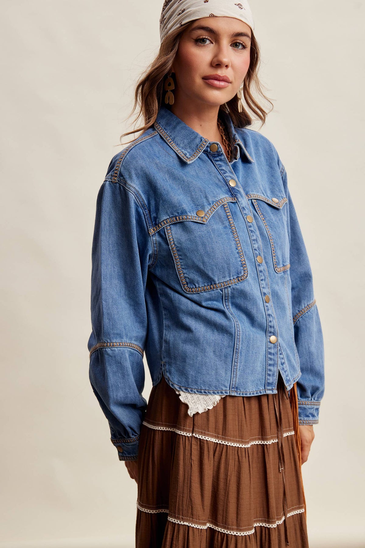 Western Stitch Snap Denim Shirt ~ Washed Colbalt