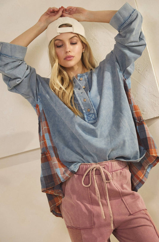 Ruth Rustic Charm Plaid Contract Top ~ Blue