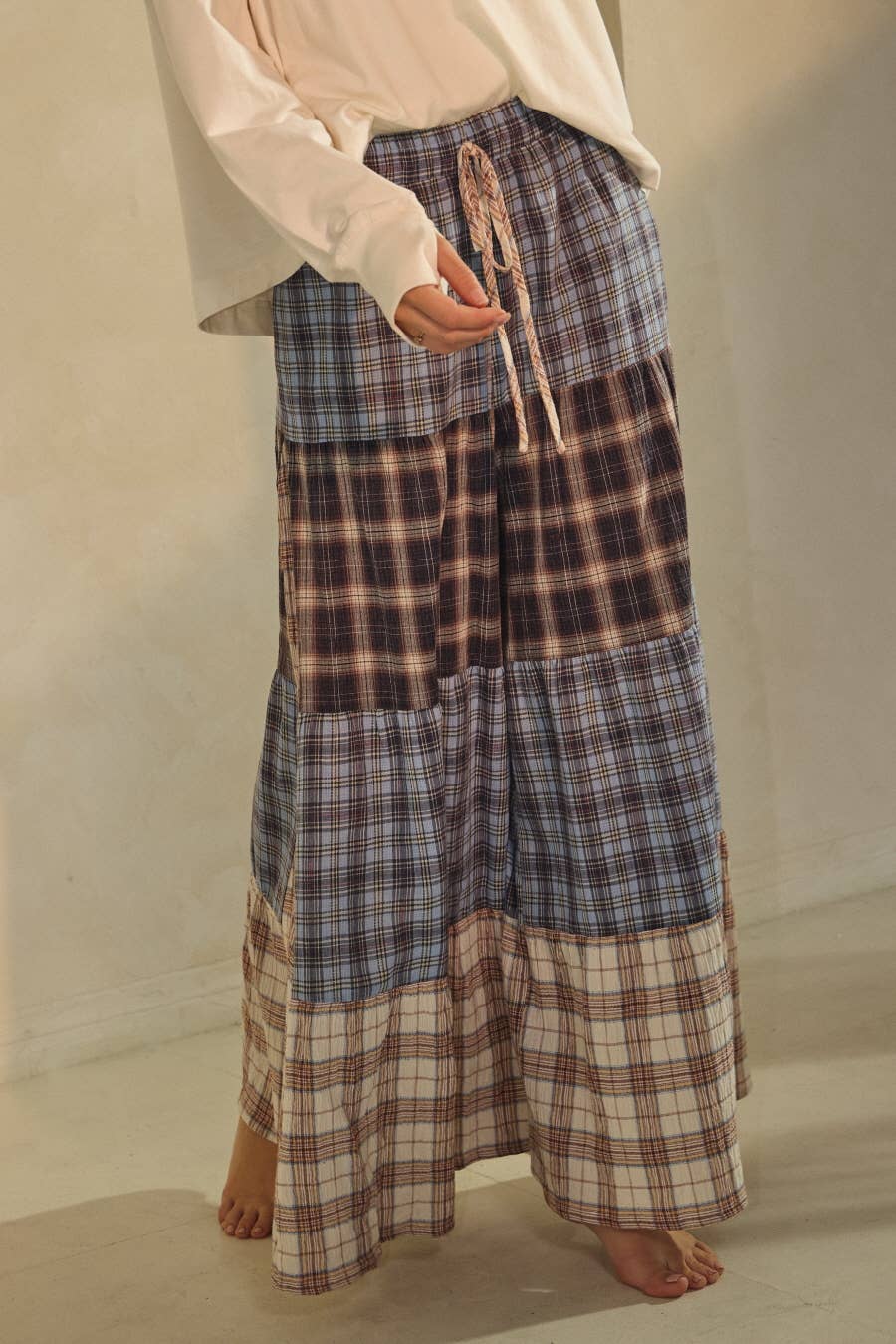 Penny Relaxed Plaid Patchwork Pants ~ Blue