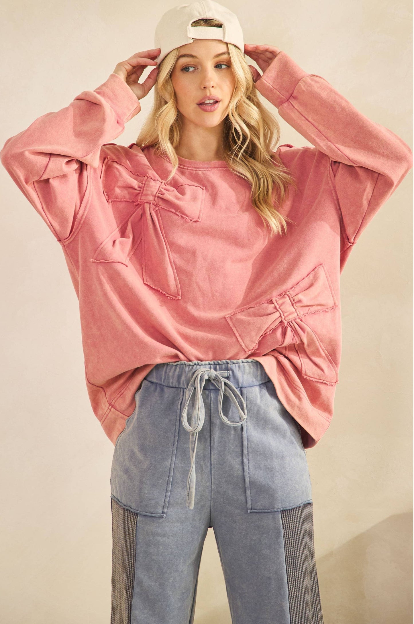 Flora French Terry Bow Pullover ~ Mauve
