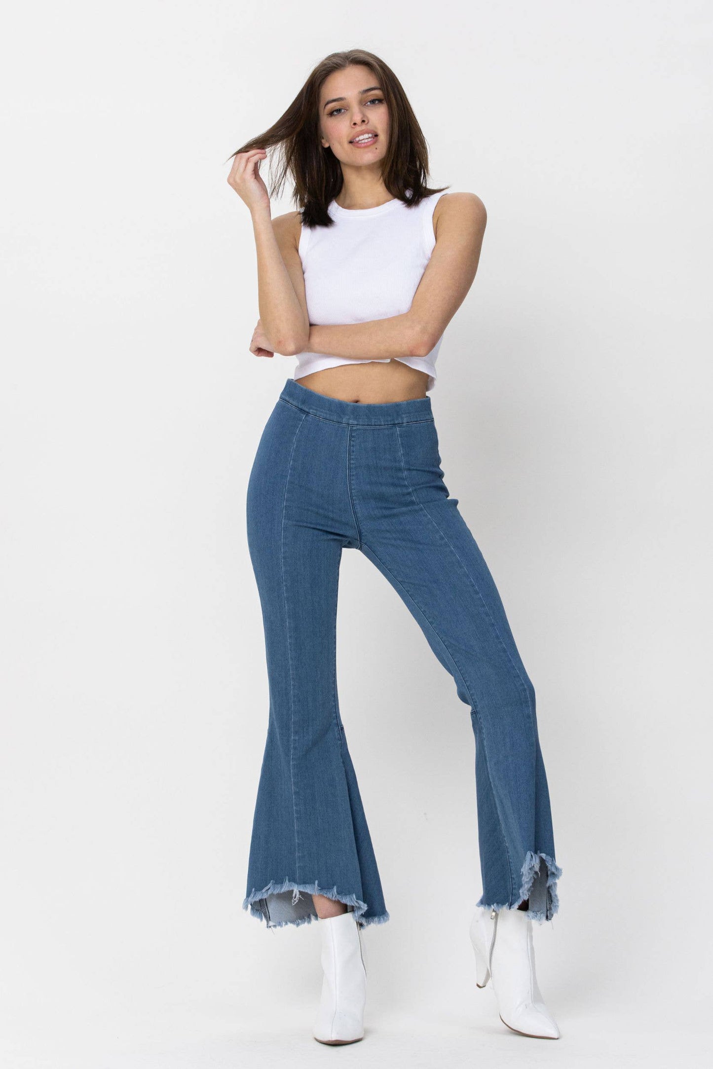 Blakely High Rise Frayed Raw Edge Crop Flare Jeans ~ Denim