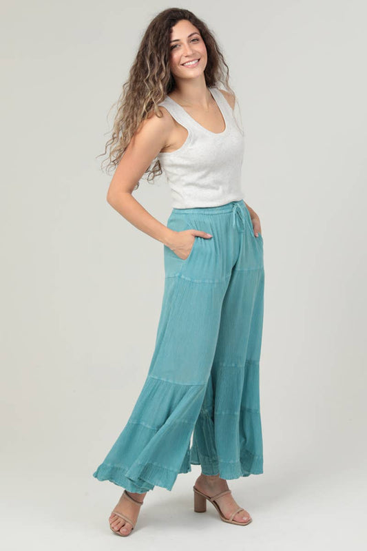 Tiffany Tiered Mineral Wash Pants ~ Teal