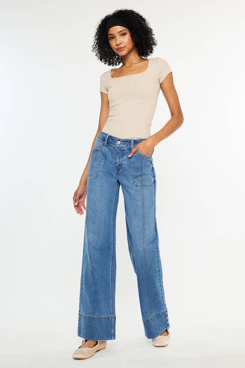 Sherry Mid Rise Wide Leg Jeans ~ Dark Denim