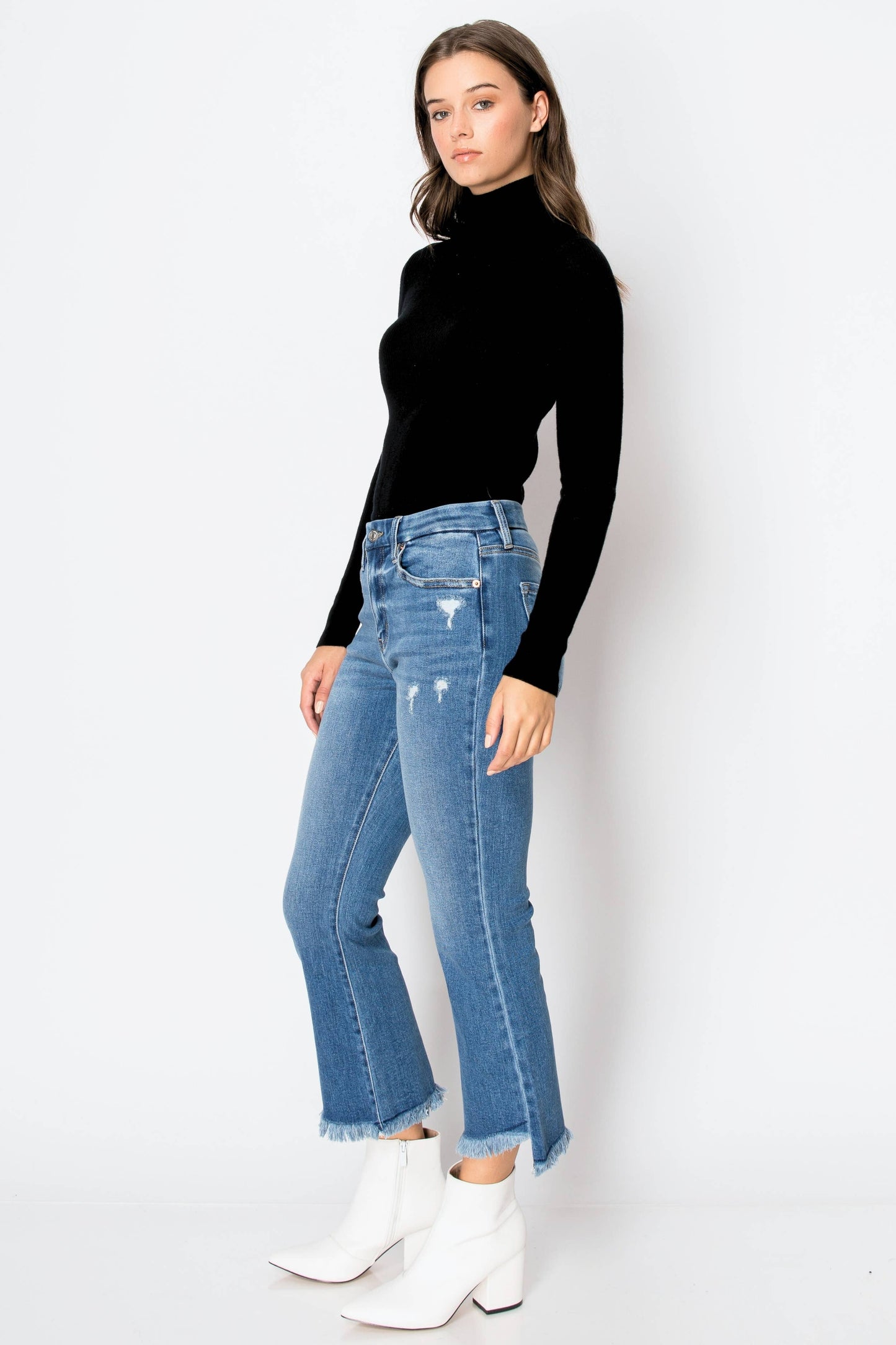 ‘’The Leo” Eco Friendly Corset High Rise Crop Flare Denim Jeans ~ Medium Wash