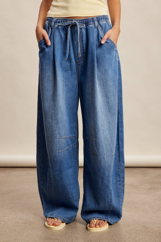 Darcy Drawstring Wide-Leg Denim Pants ~ Drift Blue