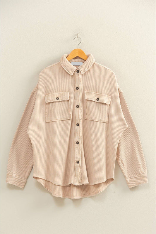 Oakley Mineral Washed Waffle Shacket ~ Dark Taupe
