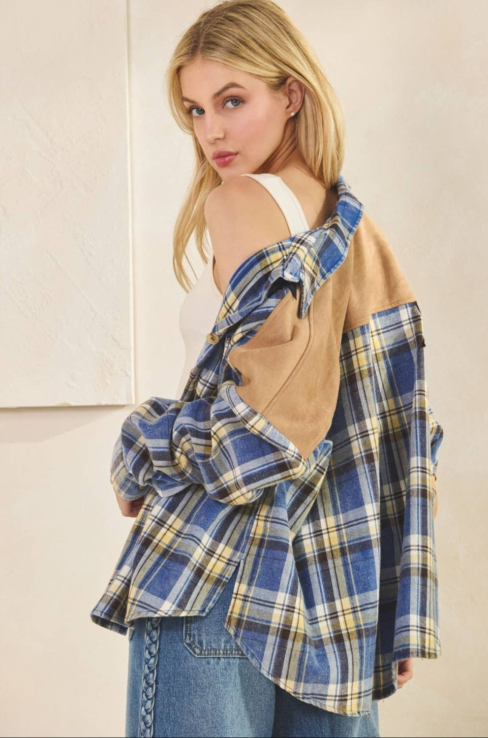 Skylar Star Patchwork Plaid Flannel Shirt ~ Blue