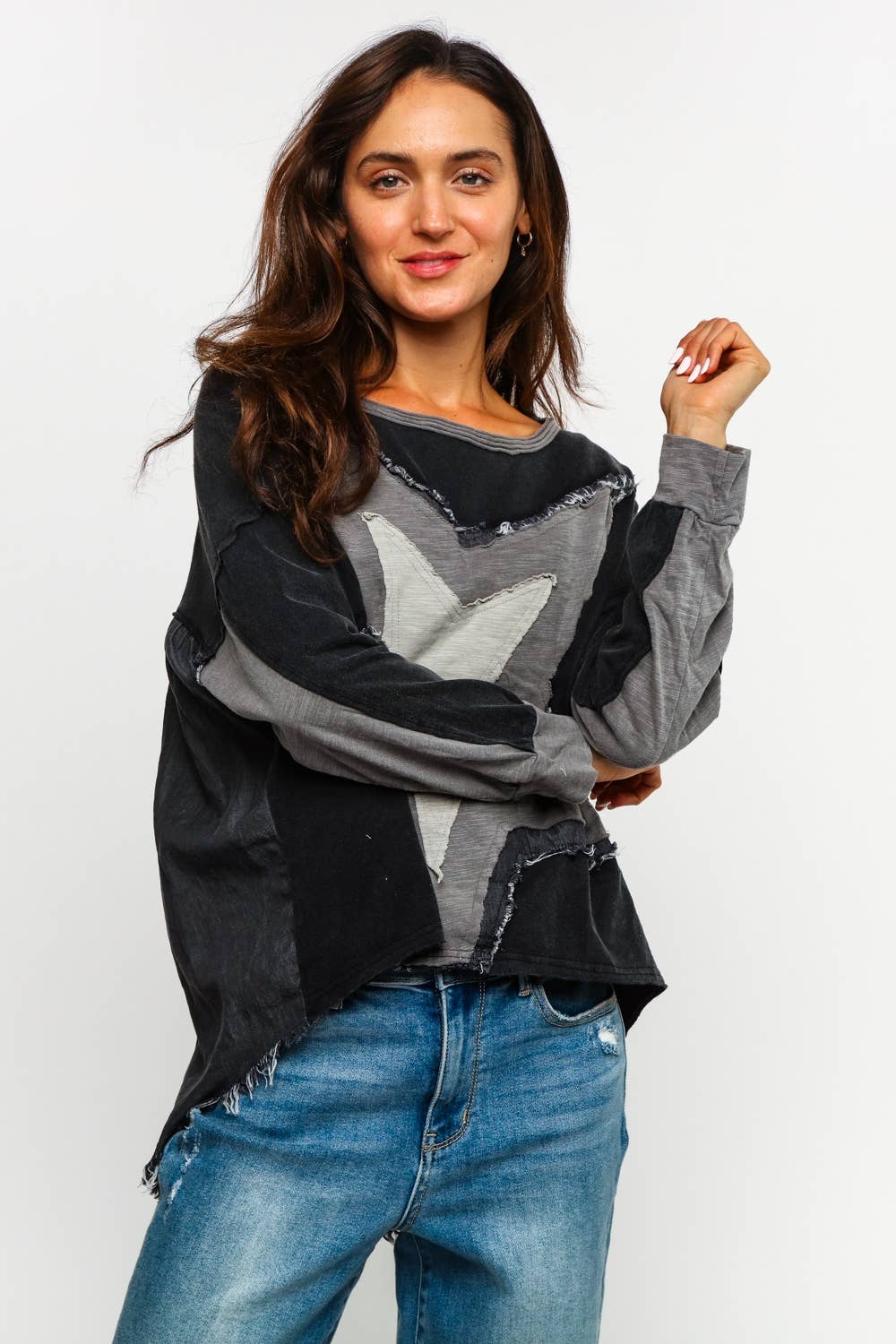 Sharon Star Patchwork Top ~ Charcoal