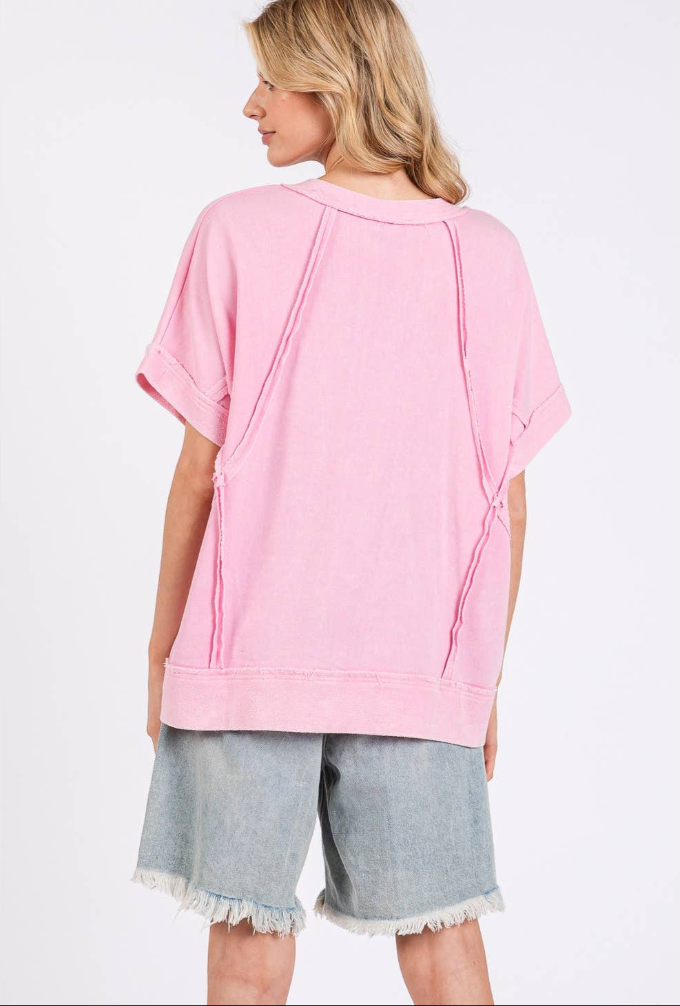 Madeline Mineral Wash Vintage Seam Top ~ Pink