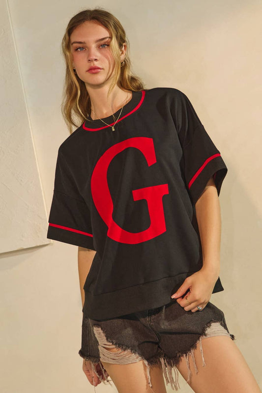 "G" Game Day Boxy Pullover ~ Black/Red