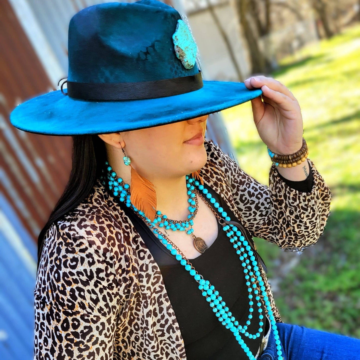 Blue Turquoise Indian Buffalo Coin Necklace