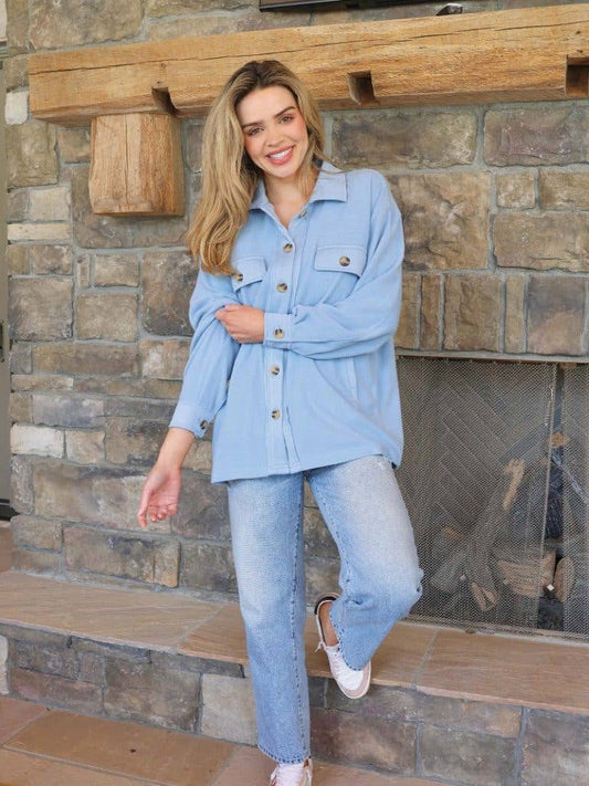 Simply Southern Fleece Shacket ~ Sky Blue