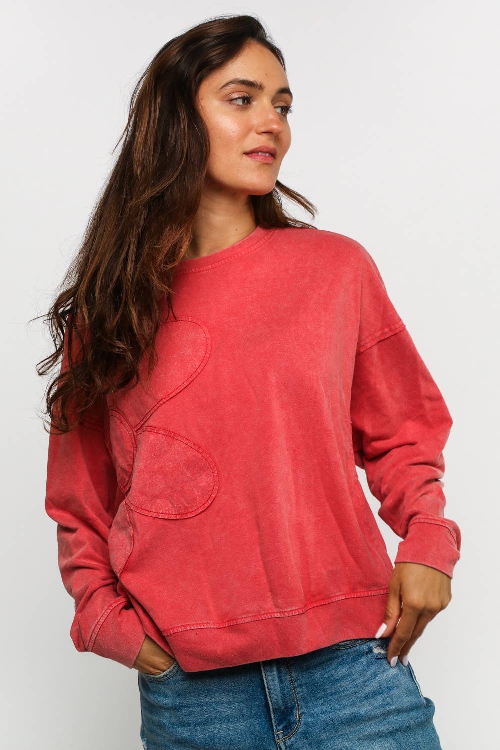 Finley Flower Patch Washed Pullover ~ Red