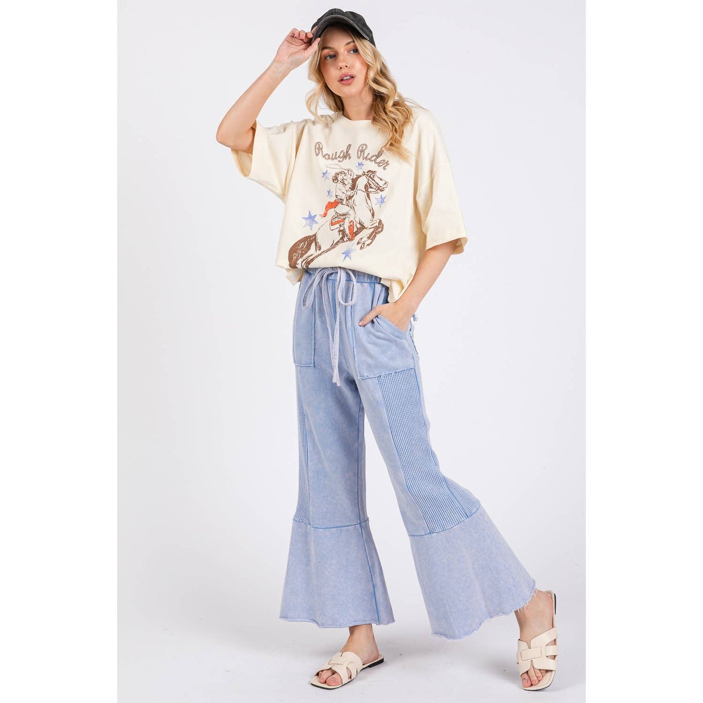 Vivian Vintage Wash Flare Panel Pants ~ Periwinkle