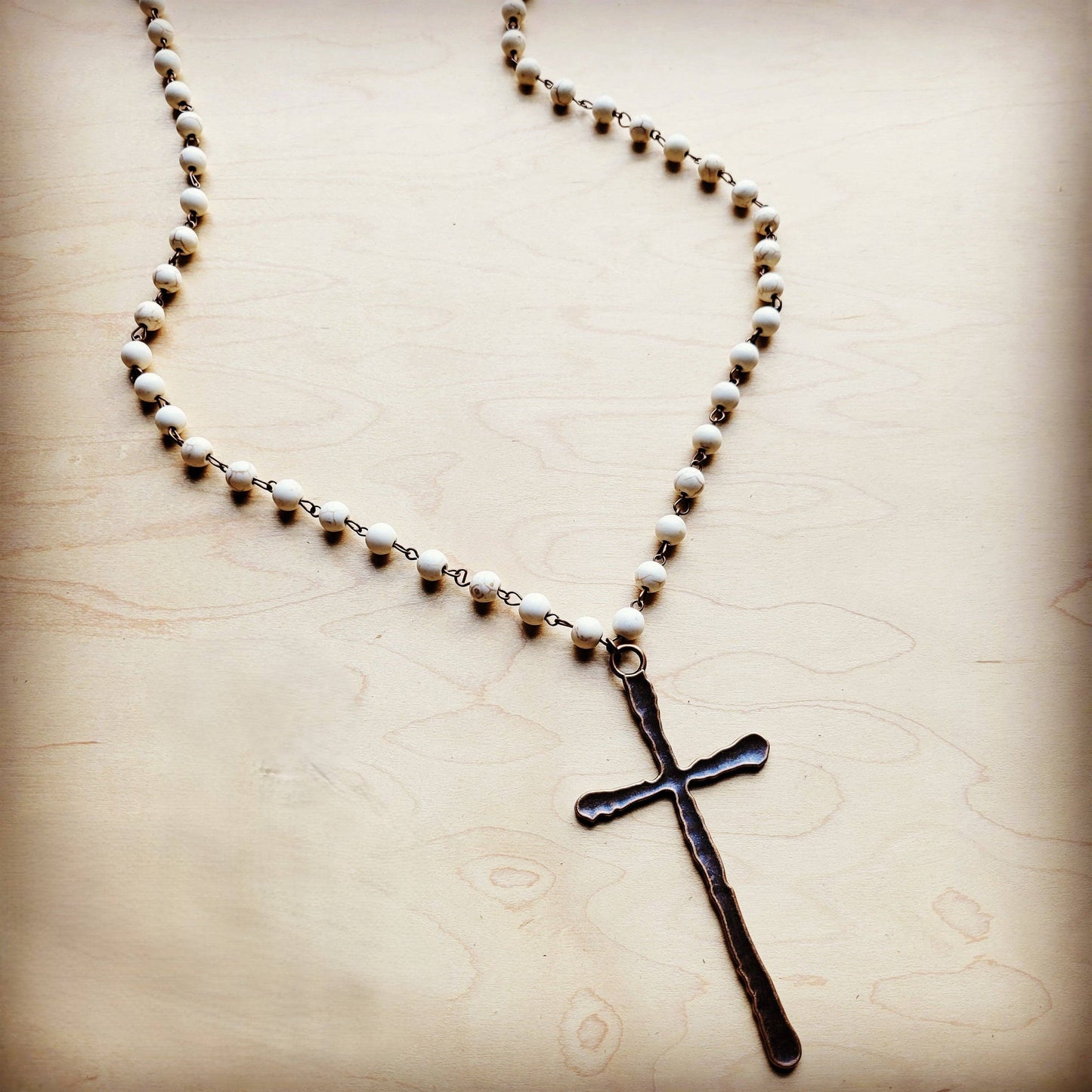 White Turquoise Long Beaded Cross Necklace