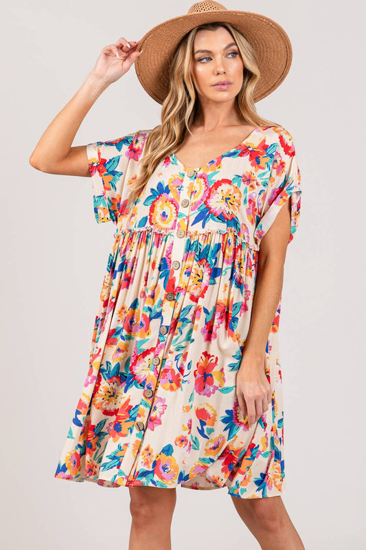 Shay Floral Bliss Button Front Mini Dress ~ Multi