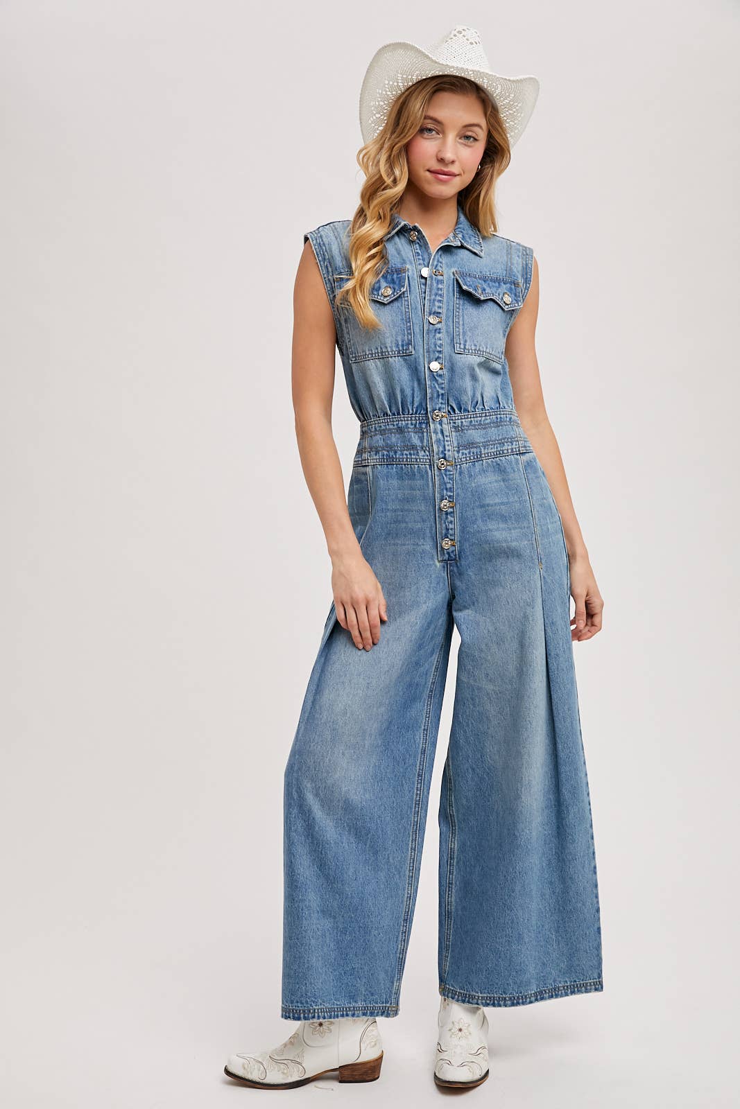 Maddie Sleeveless Jumpsuit ~ Light Denim