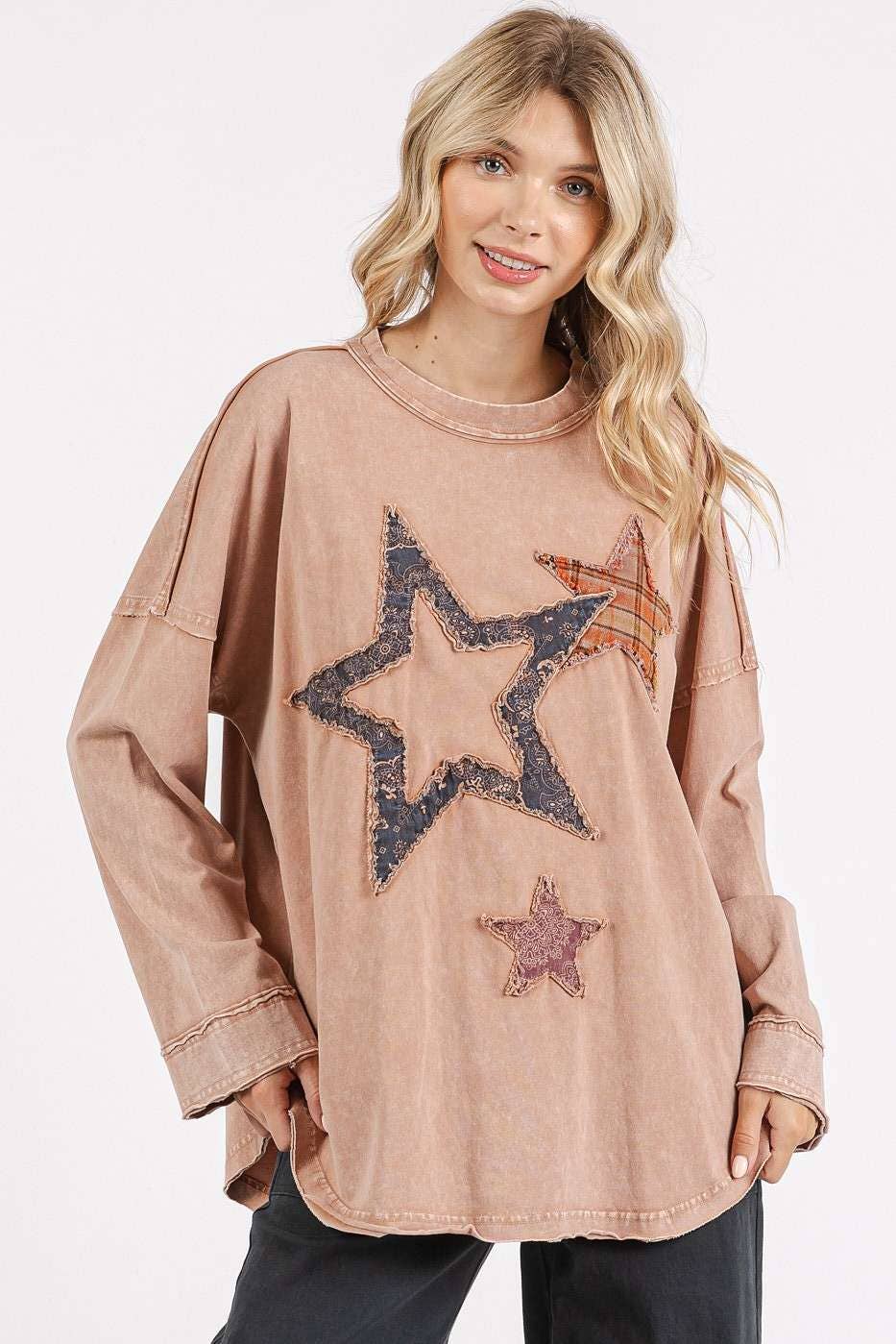 Vicki Mineral Wash Multi Star Top ~ Ginger