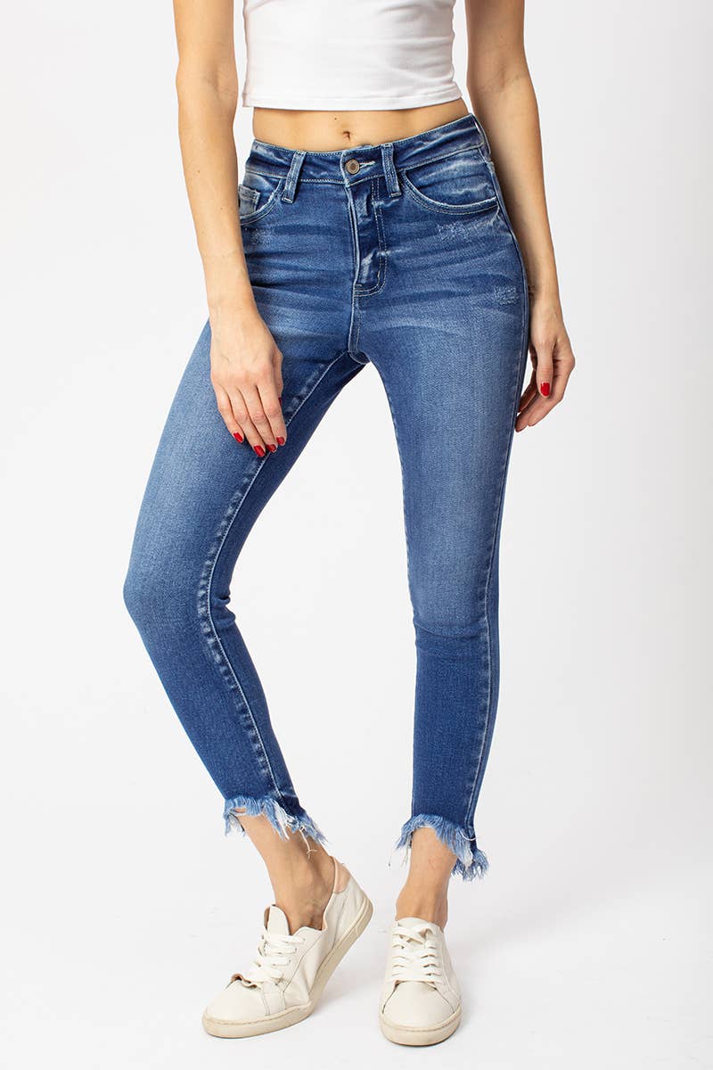 Gemma High Rise Frayed Ankle Skinny Jeans ~ Denim