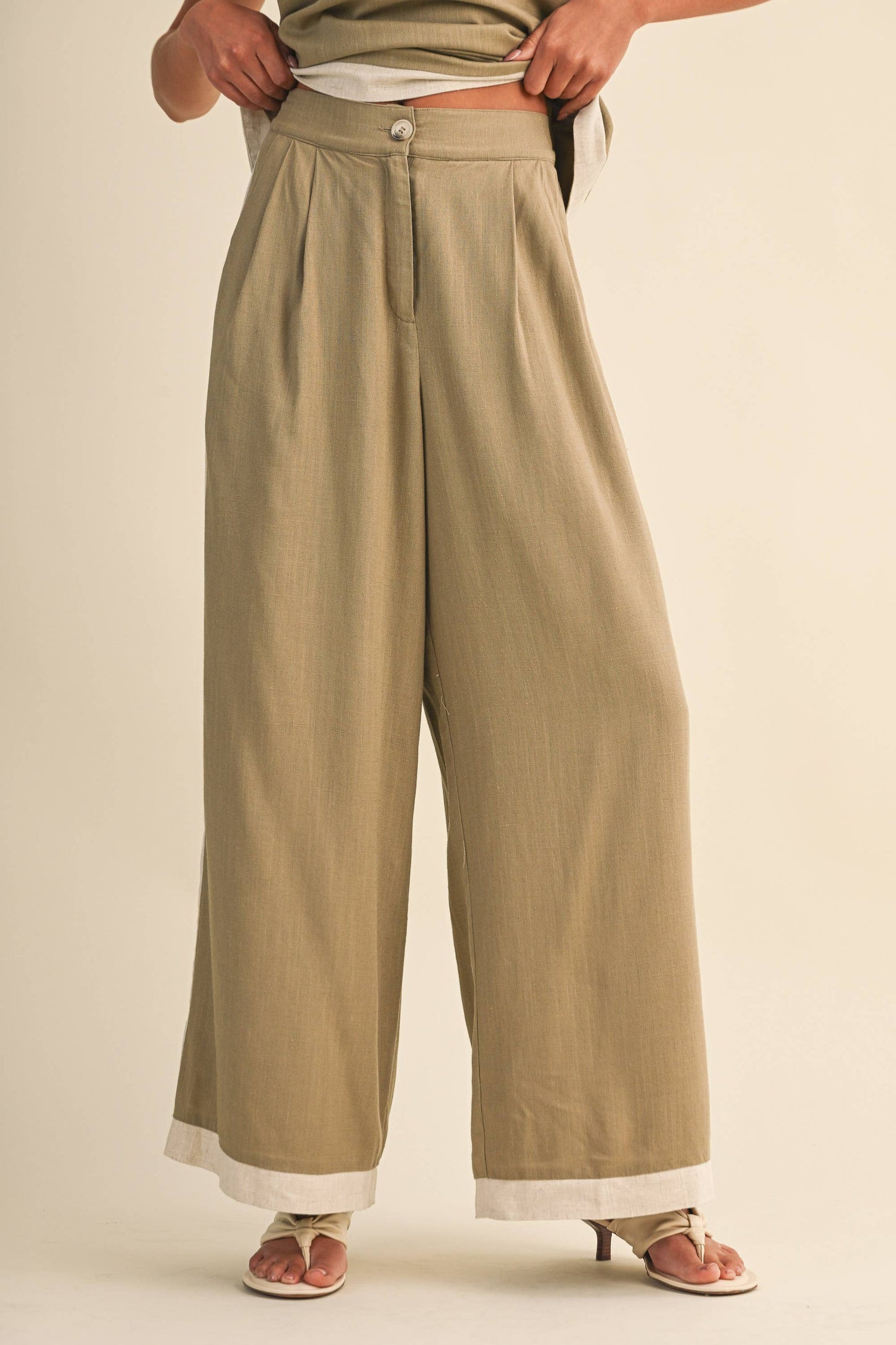 Lauren Linen Wide Leg Pants ~ Olive/Natural