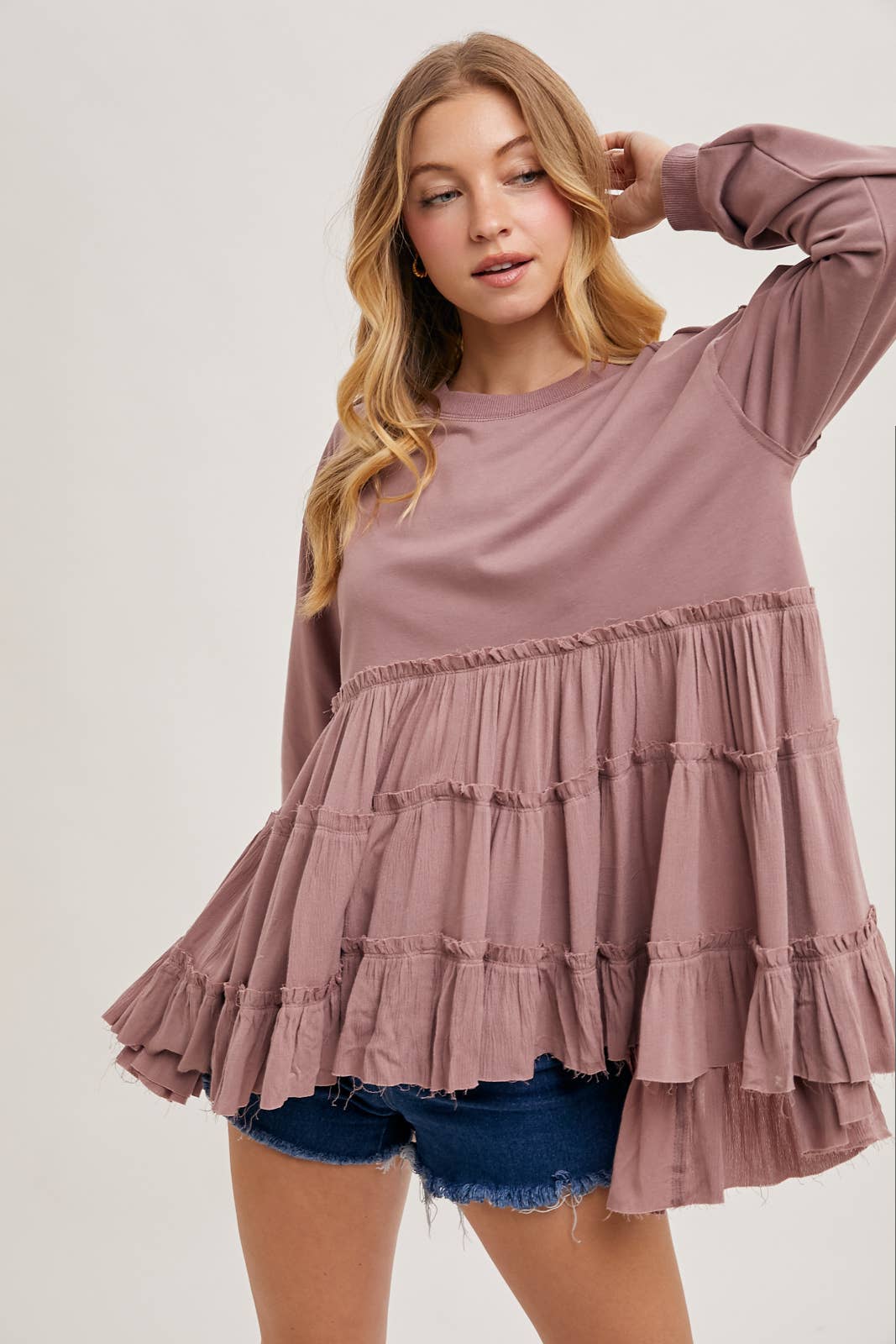 Tinsley Tiered Ruffle Hem Top ~ Mauve