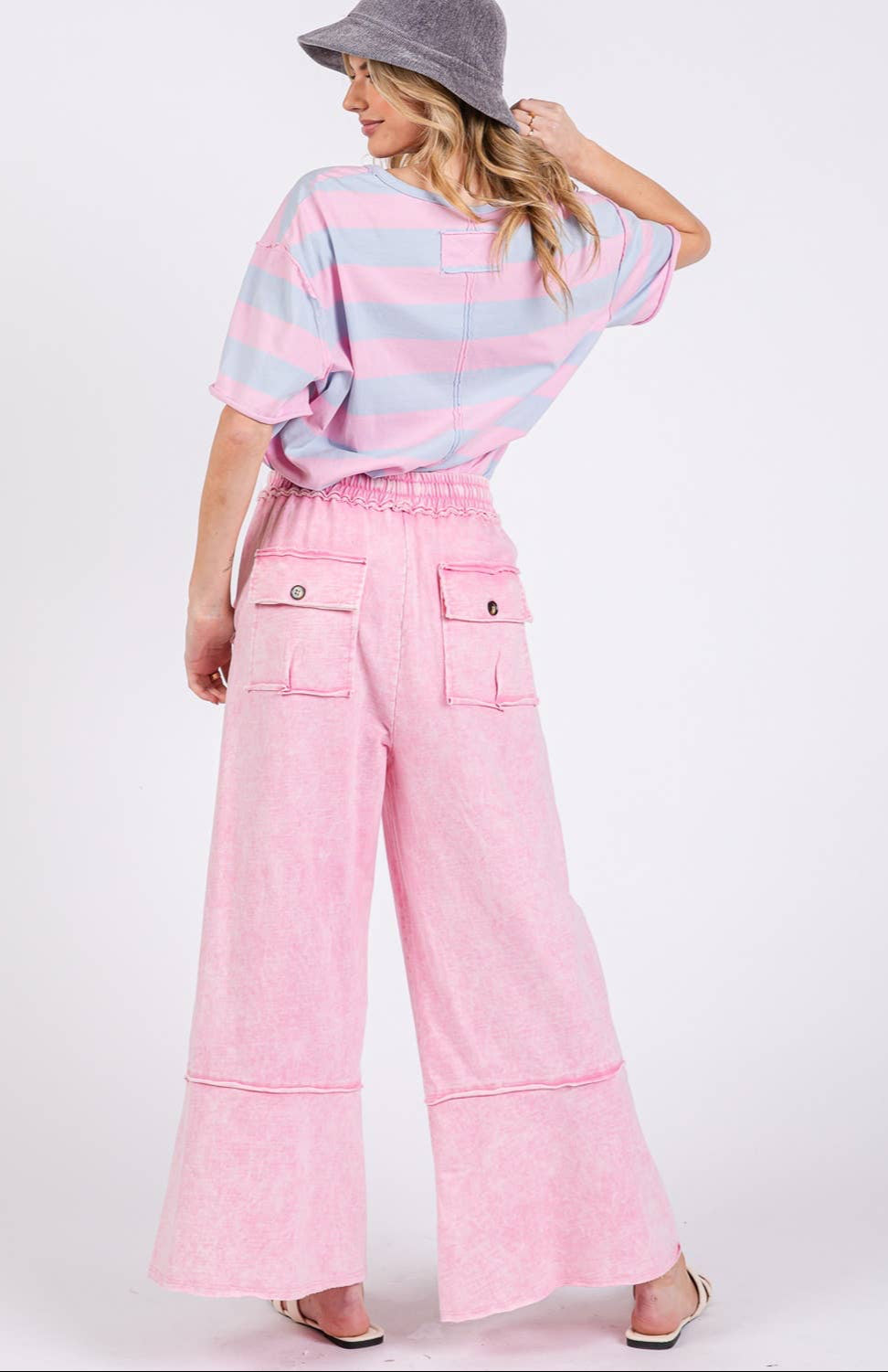 Milania Mineral Wash Terry Knit Pants ~ Pink
