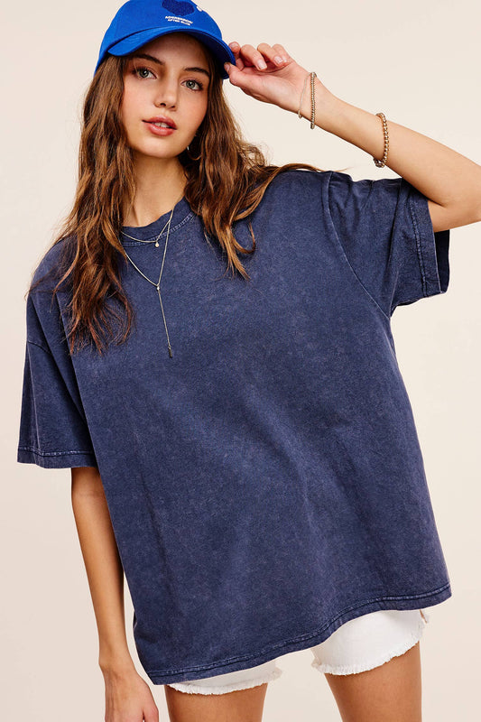 Molly Mineral Washed Oversized Top ~ Navy