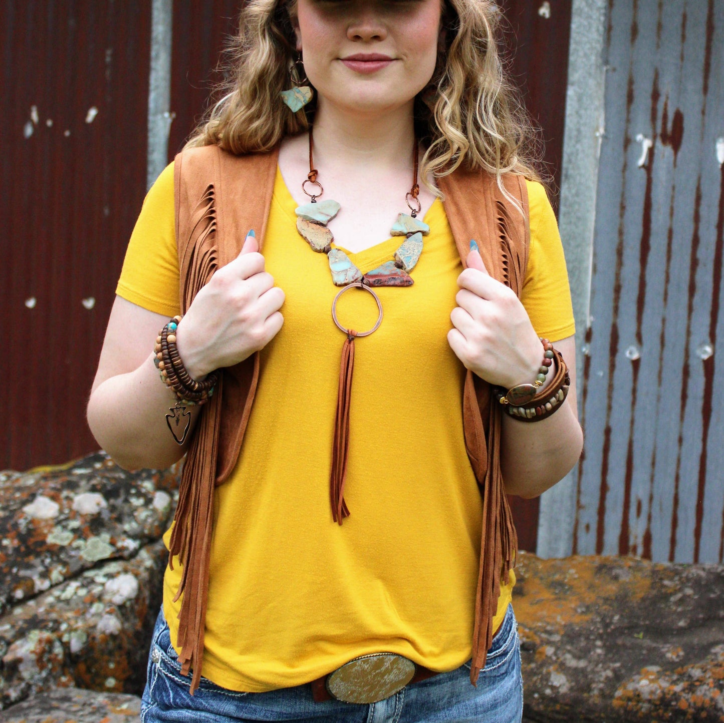 Aqua Terra Slab Leather Fringe Necklace