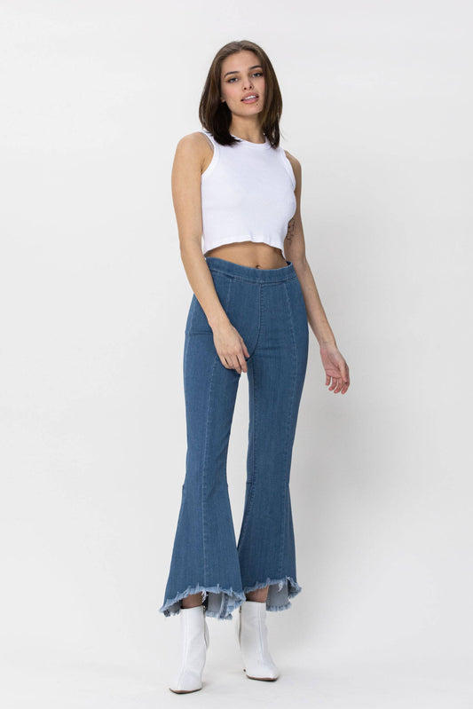 Blakely High Rise Frayed Raw Edge Crop Flare Jeans ~ Denim