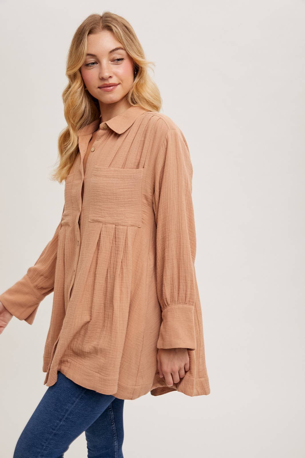 Bailey Button Down Shirt Dress ~ Light Clay