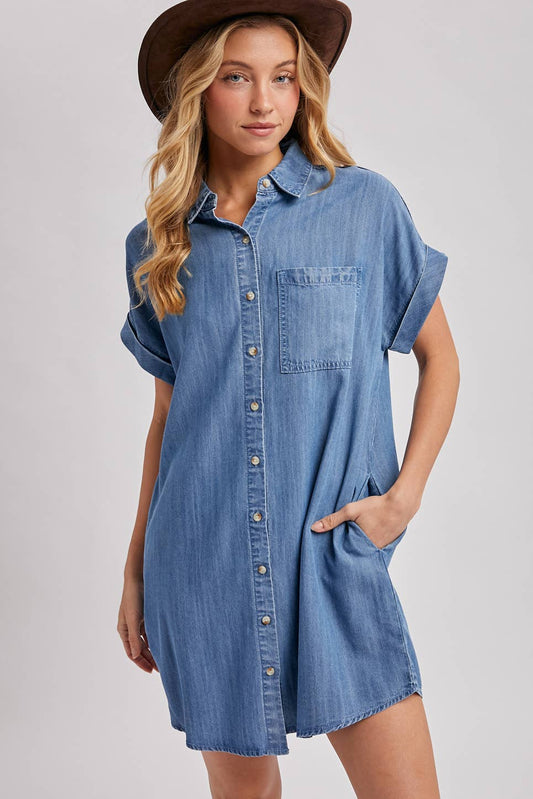 Everlee  Button Down Shirt Dress ~ Denim